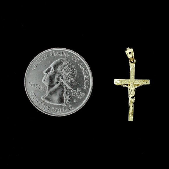 Real 10K Yellow Gold Diamond Cut Cross Pendant - Picture 5 of 7